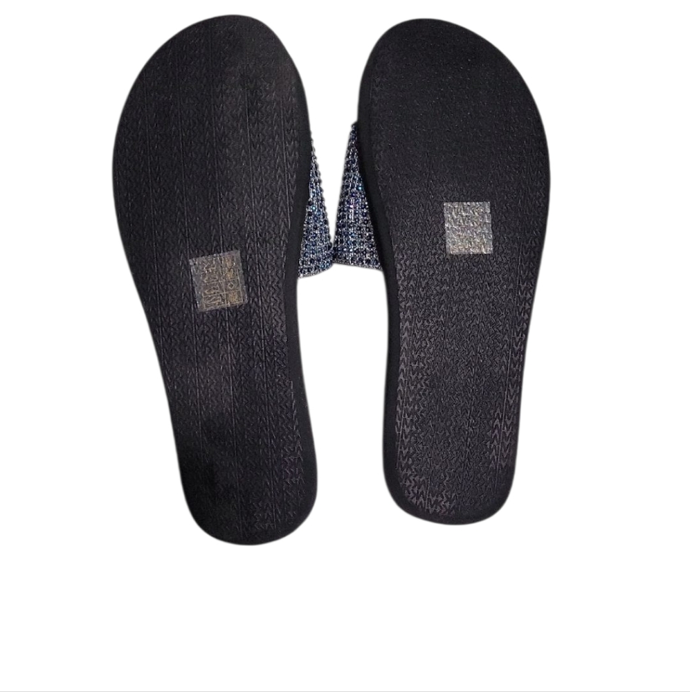 Michael Kors Blue Rhinestone Black Slide Sandals 10M - Picture 2 of 2